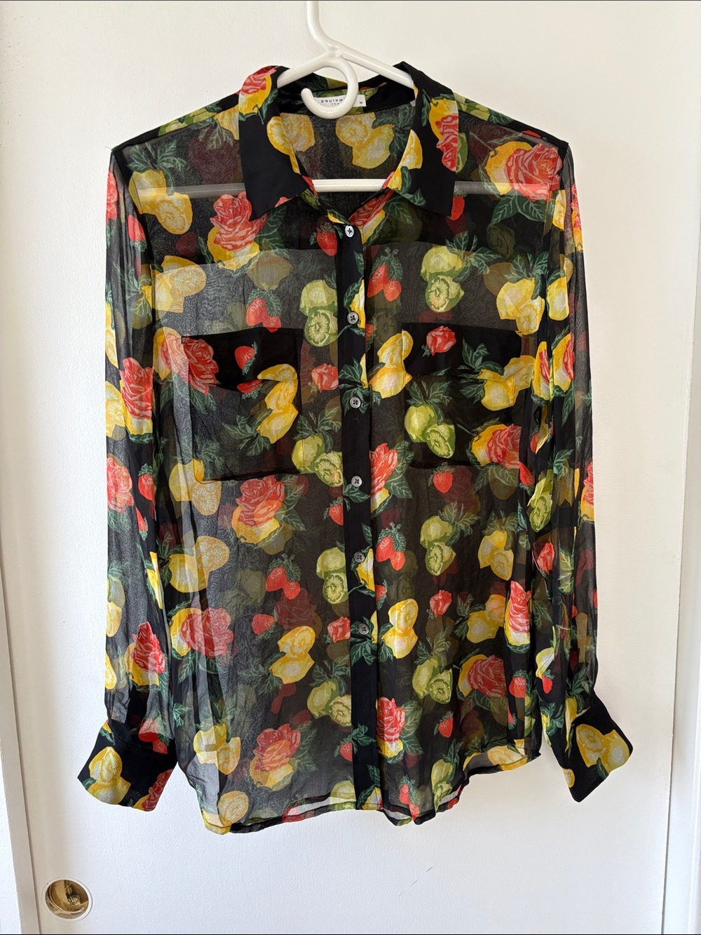 Equipment Silk Chiffon Citrus Rose Print Blouse M